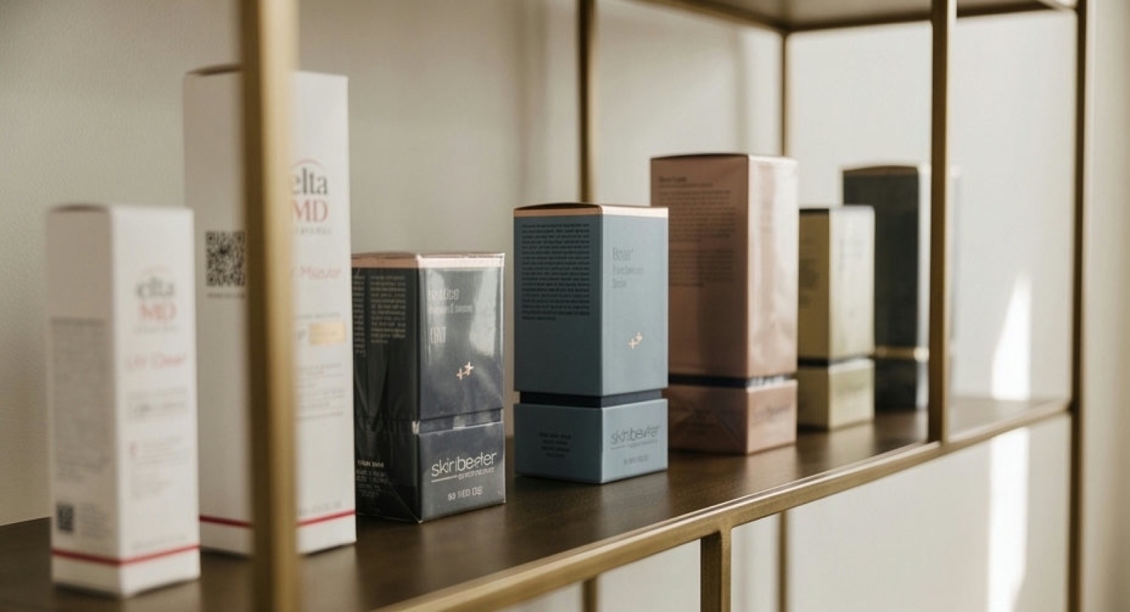 Physician-selected skincare products on the shelf at AC Dermatology